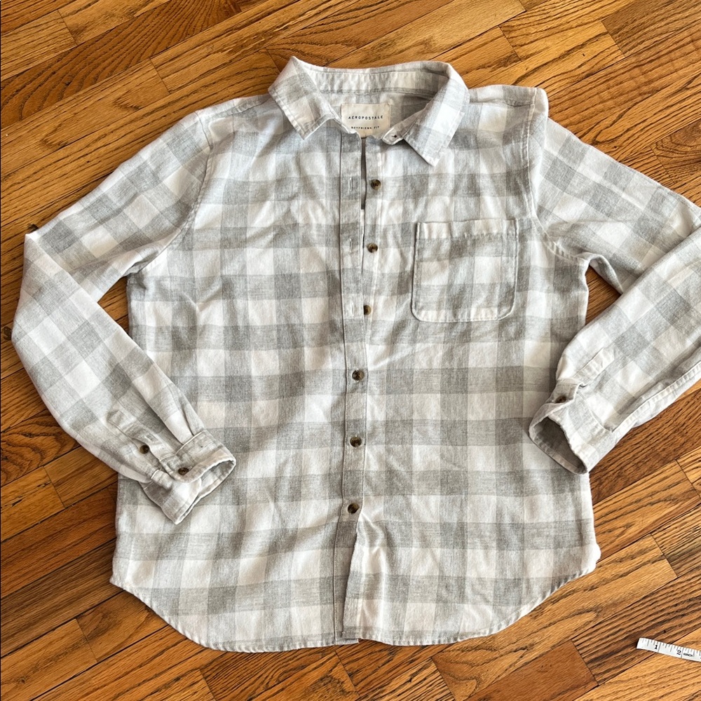 Aeropostale Light Gray Plaid Button-Down Shirt